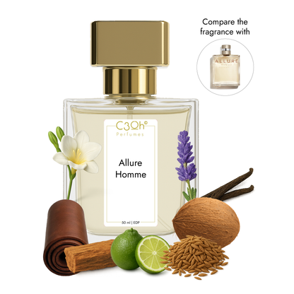 C3oh Allure Homme Perfume Spray for Men | Woody Spicy Oriental Fragrance | 50 ml & 100 ml Men's Eau De Perfume Spray | Luxury Gift for Him | Perfume for Elegant Refined Confident Sophisticated Men