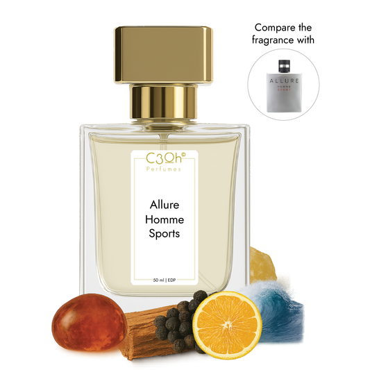 C3oh Allure Homme Sports Perfume Spray for Men | Woody Spicy Citrus Fresh Fragrance | 50 ml & 100 ml Men's Eau De Perfume Spray | Luxury Gift for Him | Perfume for Fresh Dynamic Confident Sporty Men