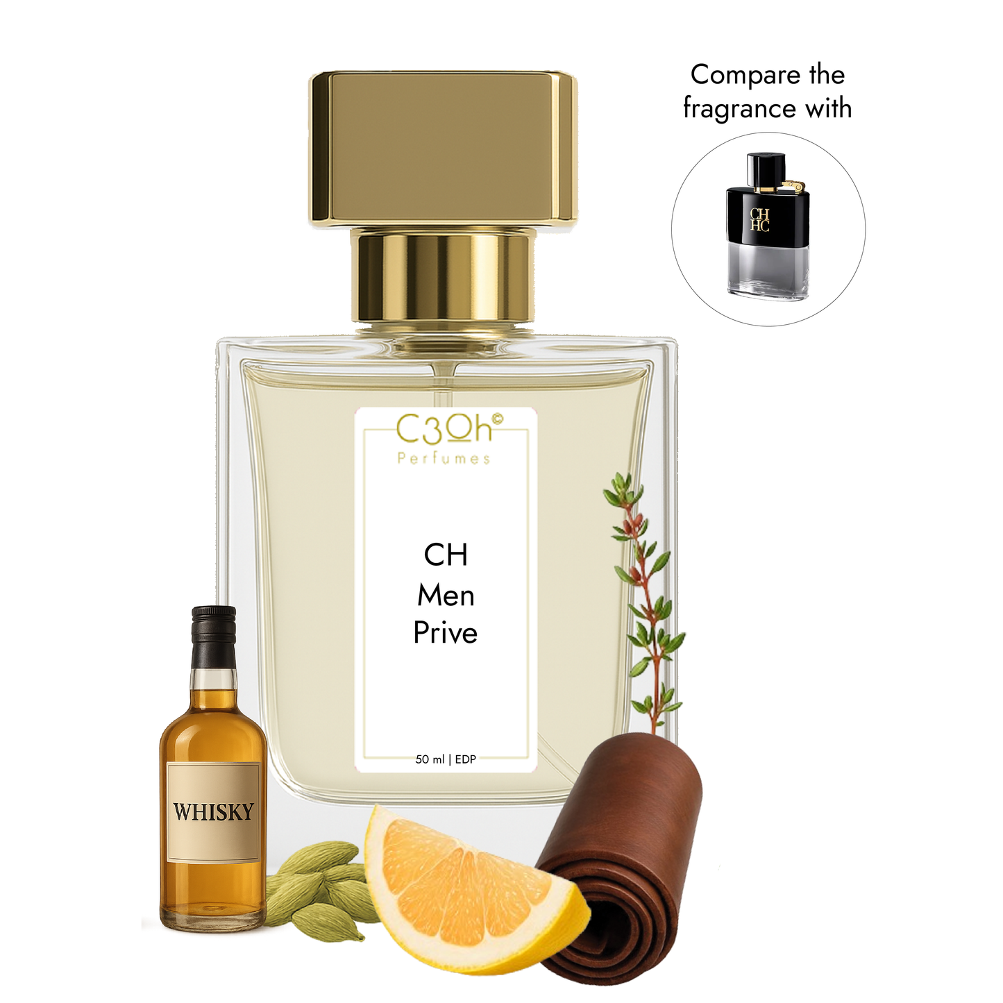 C3oh CH Men Prive Perfume Spray for Men | Leathery Woody Fragrance | 50 ml & 100 ml Men's Eau De Perfume Spray | Luxury Gift for Him | Perfume for Sensual Confident Elegant Mysterious Men