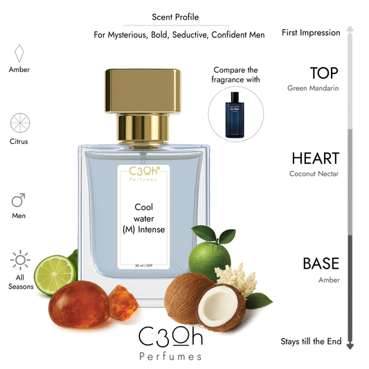 C3oh Cool water men Intense Perfume Spray for Men | Amber Citrus Sweet Fragrance | 50 ml & 100 ml Men's Eau De Perfume | Spray Luxury Gift for Him | Perfume for Intense Masculine Confident Bold Men