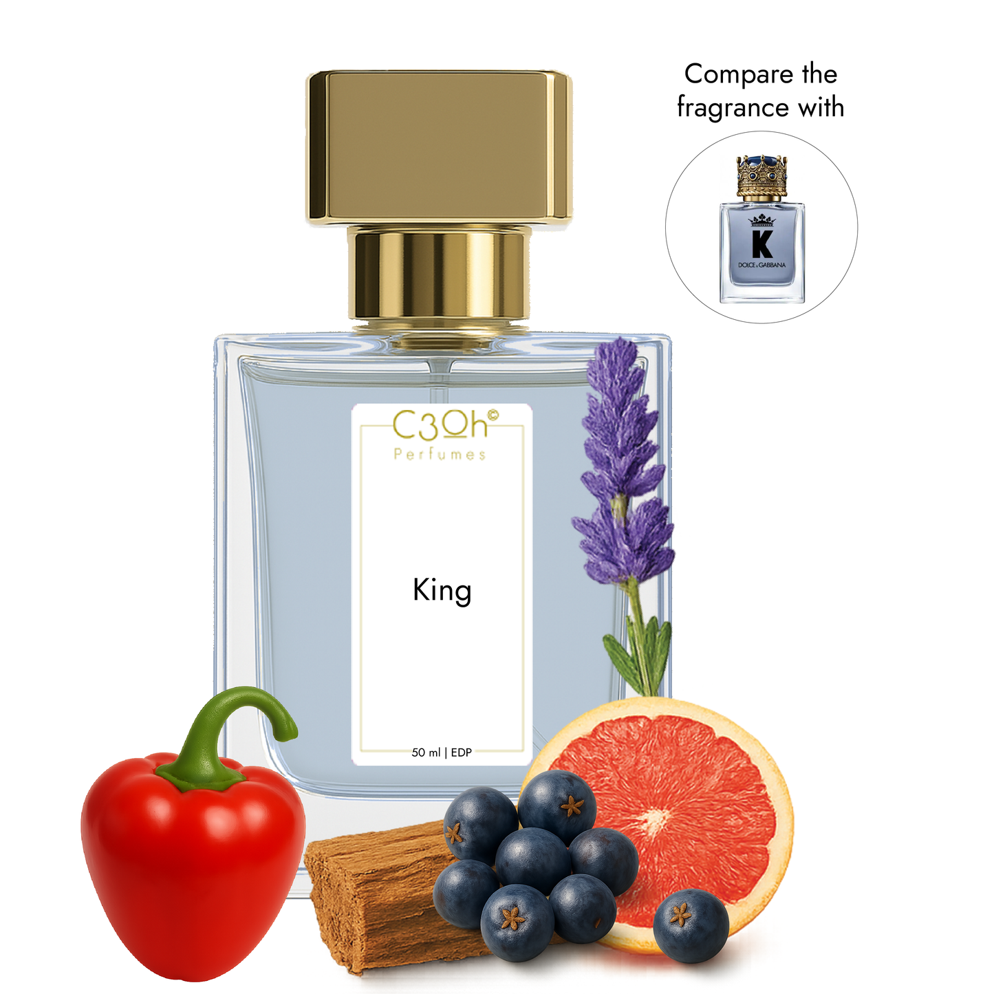 C3oh King Perfume Spray for Men | Woody Aromatic Fragrance | 50 ml & 100 ml Men's Eau De Perfume Spray | Luxury Gift for Him | Perfume for Playful Trendy Confident Urban Men