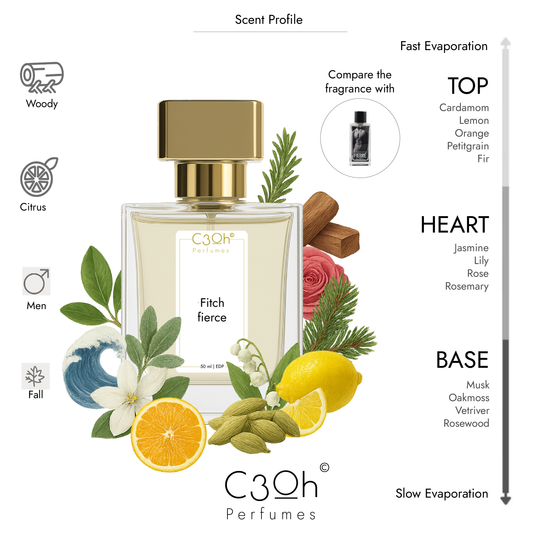 C3oh Fitch fierce Perfume for Men | Aromatic Woody Citrus Fresh Spicy Fragrance | 50 ml & 100 ml Men's Eau De Perfume Spray | Luxury Gift for Him | Perfume for Confident, Youthful, Athletic, Sociable Men