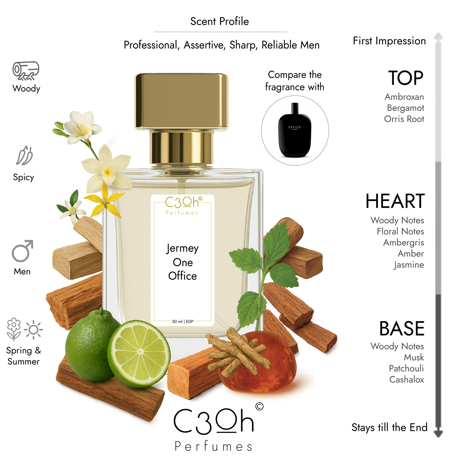 C3oh One office Perfume Spray for Men Woody Spicy Fragrance 50