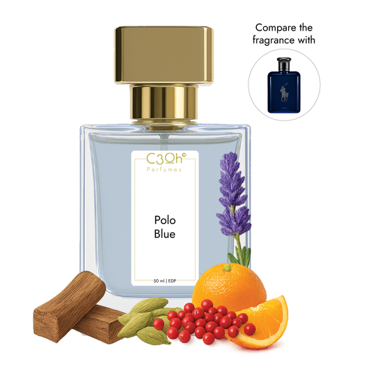 C3oh Polo Blue Perfume Spray for Men | Aromatic Fougere Fragrance | 50 ml & 100 ml Men's Eau De Perfume Spray | Luxury Gift for Him | Perfume for Fresh Masculine Confident Sporty Men