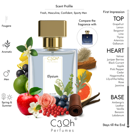 C3oh Elysium Perfume Spray for Men | Aromatic Fougere Fragrance | 50 ml & 100 ml Men's Eau De Perfume Spray | Luxury Gift for Him | Perfume for Fresh Elegant Confident Sophisticated Men